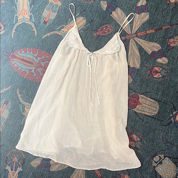 LA Nights Other - Vintage Cottagecore LA Nights White Cotton Gauze Lace Trim Slip Chemise S/M